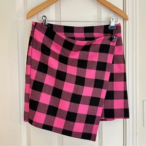 Milly Buffalo Check Wrap-Style Skirt in Pink and Black, Sz 6